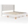 imageMartha Stewart Carmy Platform Bed with Tufted Headboard Cushioned Side Rails Faux Linen Upholstery Wood Slat Foundation No Box Spring Needed King WhiteKing