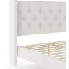 imageMartha Stewart Carmy Platform Bed with Tufted Headboard Cushioned Side Rails Faux Linen Upholstery Wood Slat Foundation No Box Spring Needed King WhiteQueen