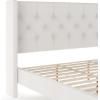 imageMartha Stewart Carmy Platform Bed with Tufted Headboard Cushioned Side Rails Faux Linen Upholstery Wood Slat Foundation No Box Spring Needed King WhiteKing