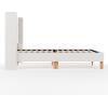 imageMartha Stewart Carmy Platform Bed with Tufted Headboard Cushioned Side Rails Faux Linen Upholstery Wood Slat Foundation No Box Spring Needed King WhiteQueen