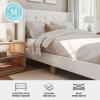 imageMartha Stewart Carmy Platform Bed with Tufted Headboard Cushioned Side Rails Faux Linen Upholstery Wood Slat Foundation No Box Spring Needed King WhiteQueen