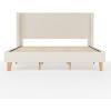 imageMartha Stewart Maisie Platform Bed with Wingback Headboard and Cushioned Side Rails Faux Linen Upholstery Wood Slat Foundation No Box Spring Needed King BeigeOffwhite