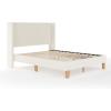 imageMartha Stewart Maisie Platform Bed with Wingback Headboard and Cushioned Side Rails Faux Linen Upholstery Wood Slat Foundation No Box Spring Needed King BeigeOffwhite