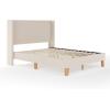 imageMartha Stewart Maisie Platform Bed with Wingback Headboard and Cushioned Side Rails Faux Linen Upholstery Wood Slat Foundation No Box Spring Needed King BeigeBeige
