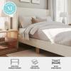 imageMartha Stewart Maisie Platform Bed with Wingback Headboard and Cushioned Side Rails Faux Linen Upholstery Wood Slat Foundation No Box Spring Needed King BeigeOffwhite