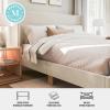 imageMartha Stewart Maisie Platform Bed with Wingback Headboard and Cushioned Side Rails Faux Linen Upholstery Wood Slat Foundation No Box Spring Needed King BeigeOffwhite