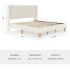imageMartha Stewart Maisie Platform Bed with Wingback Headboard and Cushioned Side Rails Faux Linen Upholstery Wood Slat Foundation No Box Spring Needed King BeigeOffwhite