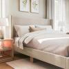 imageMartha Stewart Maisie Platform Bed with Wingback Headboard and Cushioned Side Rails Faux Linen Upholstery Wood Slat Foundation No Box Spring Needed King BeigeBeige