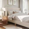 imageMartha Stewart Maisie Platform Bed with Wingback Headboard and Cushioned Side Rails Faux Linen Upholstery Wood Slat Foundation No Box Spring Needed King BeigeBeige