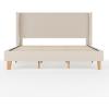 imageMartha Stewart Maisie Platform Bed with Wingback Headboard and Cushioned Side Rails Faux Linen Upholstery Wood Slat Foundation No Box Spring Needed King BeigeBeige