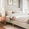 imageMartha Stewart Maisie Platform Bed with Wingback Headboard and Cushioned Side Rails Faux Linen Upholstery Wood Slat Foundation No Box Spring Needed King BeigeOffwhite
