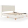 imageMartha Stewart Maisie Platform Bed with Wingback Headboard and Cushioned Side Rails Faux Linen Upholstery Wood Slat Foundation No Box Spring Needed King BeigeOffwhite