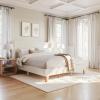 imageMartha Stewart Maisie Platform Bed with Wingback Headboard and Cushioned Side Rails Faux Linen Upholstery Wood Slat Foundation No Box Spring Needed King BeigeOffwhite