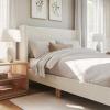 imageMartha Stewart Maisie Platform Bed with Wingback Headboard and Cushioned Side Rails Faux Linen Upholstery Wood Slat Foundation No Box Spring Needed King BeigeOffwhite