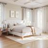 imageMartha Stewart Carmy Platform Bed with Tufted Headboard Cushioned Side Rails Faux Linen Upholstery Wood Slat Foundation No Box Spring Needed King WhiteKing