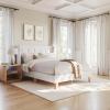 imageMartha Stewart Carmy Platform Bed with Tufted Headboard Cushioned Side Rails Faux Linen Upholstery Wood Slat Foundation No Box Spring Needed King WhiteQueen