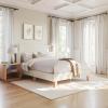 imageMartha Stewart Maisie Platform Bed with Wingback Headboard and Cushioned Side Rails Faux Linen Upholstery Wood Slat Foundation No Box Spring Needed King BeigeOffwhite