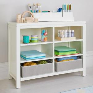 imageMartha Stewart Crafting Kids Double Open Storage  Linen White Wooden Shelving with Bins 6 Compartment Art Supply Organizer for PlayroomLinen White