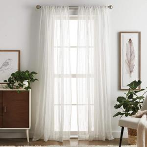imageMartha Stewart Dot Embroidery Sheer Rod Pocket Window Curtain Panel Pair 84 ChampagneChampagne