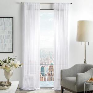 imageMartha Stewart Glacier Sheer Rod Pocket Window Curtain Panel Pair 84 Soft White