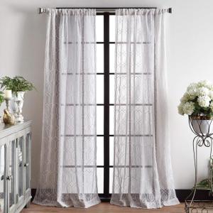 imageMartha Stewart Hourglass Embroidery Rod Pocket Window Curtain Panel Pair 95 WhiteSilver