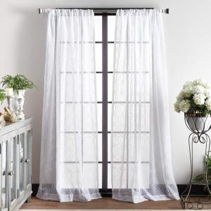 imageMartha Stewart Hourglass Embroidery Rod Pocket Window Curtain Panel Pair 95 WhiteWhite