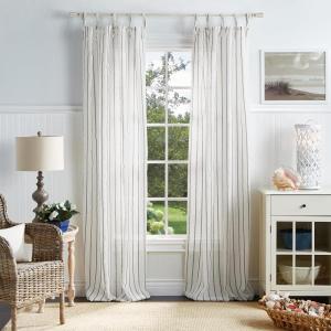 imageMartha Stewart Laguna Stripe SemiSheer Tie Tab Window Curtain Panel Pair 84 BlueGrey