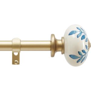 imageMartha Stewart Roseland Curtain Rod Set for Windows 36 66 34 inch Brushed Brass Blue White Finials
