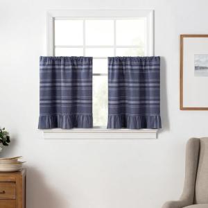 imageMartha Stewart Ruffle Curtains Striped Valance for Window  Kitchen Curtain  1 Piece  60 x 14 BlueBlue