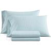 imageMartha Stewart  Queen Size Sheet Set Crisp amp Tailored Sheets with a Smooth Cotton Percale Feel  Striped Bed Sheets with Matching Pillowcases amp Fitted Sheet Leaf Stripe PinkSmall Gingham Blue