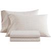 imageMartha Stewart  Queen Size Sheet Set Crisp amp Tailored Sheets with a Smooth Cotton Percale Feel  Striped Bed Sheets with Matching Pillowcases amp Fitted Sheet Leaf Stripe PinkLeaves Beige