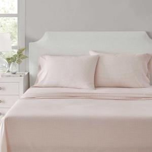 imageMartha Stewart  Queen Size Sheet Set Crisp amp Tailored Sheets with a Smooth Cotton Percale Feel  Striped Bed Sheets with Matching Pillowcases amp Fitted Sheet Leaf Stripe PinkSmall Gingham Pink