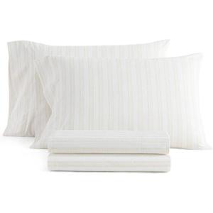 imageMartha Stewart  Queen Size Sheet Set Crisp amp Tailored Sheets with a Smooth Cotton Percale Feel  Striped Bed Sheets with Matching Pillowcases amp Fitted Sheet Leaf Stripe PinkFrancesca Stripe Beige