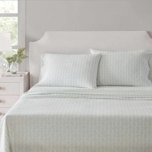 imageMartha Stewart  Queen Size Sheet Set Crisp amp Tailored Sheets with a Smooth Cotton Percale Feel  Striped Bed Sheets with Matching Pillowcases amp Fitted Sheet Leaf Stripe PinkDitsy Vine Green