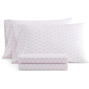 imageMartha Stewart  Queen Size Sheet Set Crisp amp Tailored Sheets with a Smooth Cotton Percale Feel  Striped Bed Sheets with Matching Pillowcases amp Fitted Sheet Leaf Stripe PinkFloral Stripe Pink