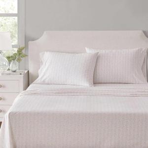 imageMartha Stewart  Queen Size Sheet Set Crisp amp Tailored Sheets with a Smooth Cotton Percale Feel  Striped Bed Sheets with Matching Pillowcases amp Fitted Sheet Leaf Stripe PinkDitsy Vine Pink