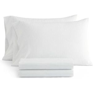 imageMartha Stewart  Queen Size Sheet Set Crisp amp Tailored Sheets with a Smooth Cotton Percale Feel  Striped Bed Sheets with Matching Pillowcases amp Fitted Sheet Leaf Stripe PinkDottie Stripe Green