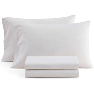 imageMartha Stewart  Queen Size Sheet Set Crisp amp Tailored Sheets with a Smooth Cotton Percale Feel  Striped Bed Sheets with Matching Pillowcases amp Fitted Sheet Leaf Stripe PinkPolka Dot Pink