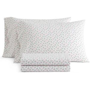 imageMartha Stewart  Queen Size Sheet Set Crisp amp Tailored Sheets with a Smooth Cotton Percale Feel  Striped Bed Sheets with Matching Pillowcases amp Fitted Sheet Leaf Stripe PinkKennedy Floral Pink