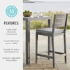 image:imageMartha Stewart Bedford 3 Piece Bar Height Indoor Outdoor Aluminum Patio Set 355 Square Slat Top Table 2 Stools Gray Brushed Woodgrain Finish Gray Seat CushionsGrey
