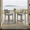 image:imageMartha Stewart Bedford 3 Piece Bar Height Indoor Outdoor Aluminum Patio Set 355 Square Slat Top Table 2 Stools Gray Brushed Woodgrain Finish Gray Seat CushionsGrey