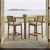 image:imageMartha Stewart Bedford 3 Piece Bar Height Indoor Outdoor Aluminum Patio Set 355 Square Slat Top Table 2 Stools Gray Brushed Woodgrain Finish Gray Seat CushionsBrown