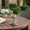 image:imageMartha Stewart Bedford 36 Round IndoorOutdoor Aluminum Patio Dining Table with Trestle Base Accommodates up to 4 Adults Brushed Gray Woodgrain FinishBrown