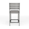 image:imageMartha Stewart Bedford 5 Piece Bar Height Indoor Outdoor Aluminum Patio Set 355 Square Slat Top Table 4 Stools Gray Brushed Woodgrain Finish Gray Seat CushionsGrey
