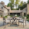 image:imageMartha Stewart Bedford 5 Piece Indoor Outdoor Aluminum Patio Set 36 Round Trestle Base Table 4 Stackable Armchairs Gray Brushed Woodgrain Gray Seat CushionsGrey