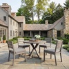 image:imageMartha Stewart Bedford 5 Piece Indoor Outdoor Aluminum Patio Set 36 Round Trestle Base Table 4 Stackable Chairs Gray Brushed Woodgrain Gray Seat CushionsGrey
