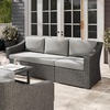 image:imageMartha Stewart Bedford IndoorOutdoor Modular Patio Sofa for 3 with Rattan Wicker Finish in Brown with Tan AllWeather CushionsGray CushionsGray Frame