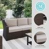 image:imageMartha Stewart Bedford IndoorOutdoor Modular Patio Sofa for 3 with Rattan Wicker Finish in Brown with Tan AllWeather CushionsTan CushionsBrown Frame