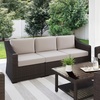 image:imageMartha Stewart Bedford IndoorOutdoor Modular Patio Sofa for 3 with Rattan Wicker Finish in Brown with Tan AllWeather CushionsTan CushionsBrown Frame