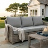 image:imageMartha Stewart Lily Pond IndoorOutdoor 3Seat Patio Sofa in Weathered Gray Rattan Wicker AllWeather Gray Back and Seat Cushions 300 Lb Static Weight Per Seat